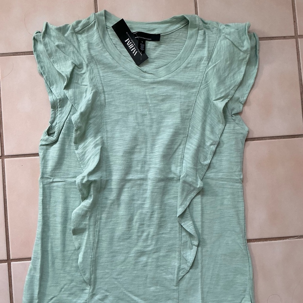 WHITE HOUSE BLACK MARKET RUFFLE FRONT TEE Shirt TOP Sz S SAGE MINT NWT!